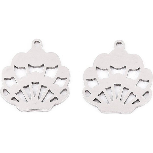 201 Stainless Steel Pendants, Fan, Laser Cut, Stainless Steel Color, 17.5X15X1Mm, Hole: 1.2Mm-image