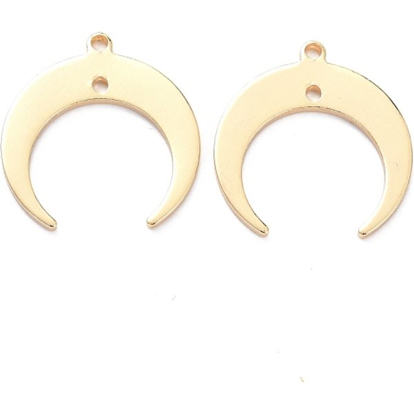 2-Loop-Link-Anschlüsse aus Messing, langlebig plattiert, Doppelhorn / Halbmond, echtes 14k vergoldet, 19x18x1 mm, Bohrung: 1.2 mm