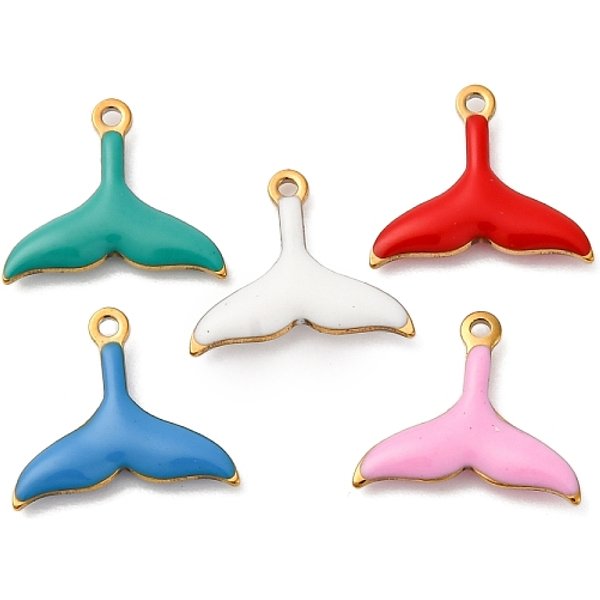 304 Stainless Steel Enamel Charms, Marine Animal, Golden, Tail, 10x11x2mm, Hole: 0.9mm