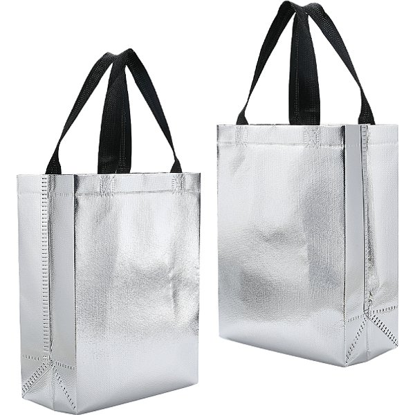 12Pcs 10 X 7.8 X 4 Inch Small Gift Tote Bag Silver Iridescent Bags Bulk Non-Woven Party Gifts Wrap With Handles Sturdy Bases Waterproof Reusable Goodie Container For Wedding Birthday Shopping-image