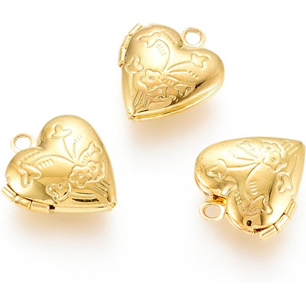 Brass Locket Pendants, Photo Frame Charms For Necklaces, Heart, Golden, 15.2X13.2X4.6Mm, Hole: 1.6Mm, Inner Measure: 6.3X8Mm-image