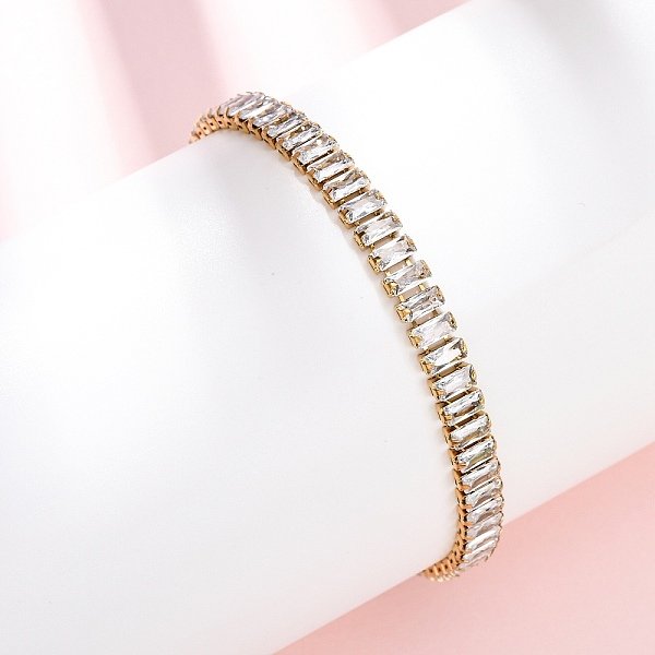 304 Stainless Steel Pave Clear Cubic Zirconia Tennis Bracelets, 201 Stainless Steel Box Chain Slider Bracelets for Women, Real 18K Gold Plated, Ion Plating(IP), Rectangle, 1/4 inch(0.6cm), Inner Diameter: 1-3/4-3 inch(4.3-7.7cm)