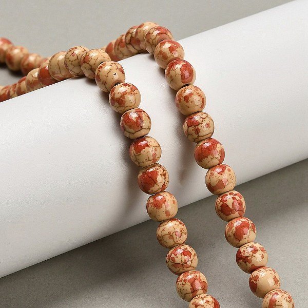 Filo Di Perline Turchesi Sintetici, Tondo, Tinto, Verniciatura A Spruzzo, Sabbia Marrone, 7.5-8Mm, Foro: 1 Mm, Circa 50Pcs/Filo, 13.78'' (35 Cm)-image