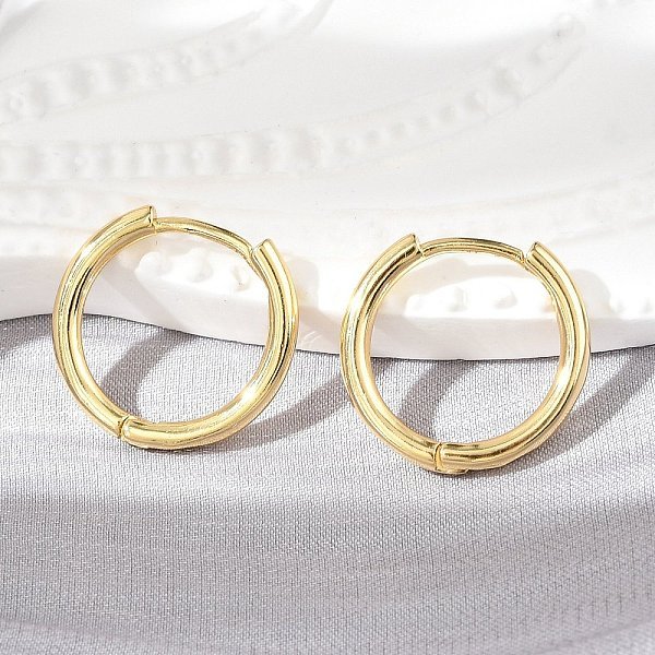 LatóN Pendientes De Aro Huggie, Anillo, Real 18K Chapado En Oro, 16X17X2Mm, Pin: 1 Mm-image