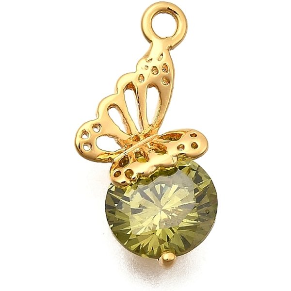 Ottone Micro Spianare Pendenti Zirconi, Placcato Di Lunga Durata, Nichel Libero, Vero Placcato Oro 18K, Farfalla, 19.5X9.5X5.5Mm, Foro: 1.6 Mm-image