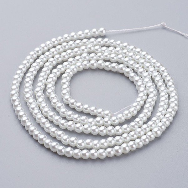 Glass Pearl Beads Strands, Pearlized, Round, White, 4-5Mm, Hole: 1Mm, About 200Pcs/Strand, 30.71 Inch(78Cm)-image