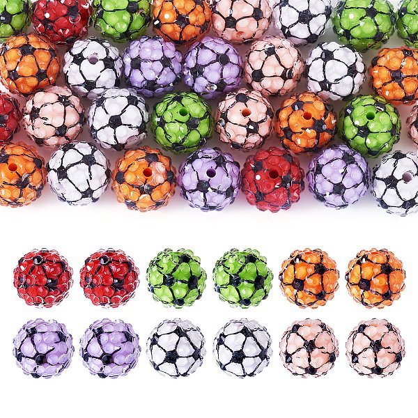 30 Perles Strass En RéSine Sur Le ThèMe Du Sport, Football AméRicain, Couleur Mixte, 16X14Mm, Trou: 1.8Mm-image