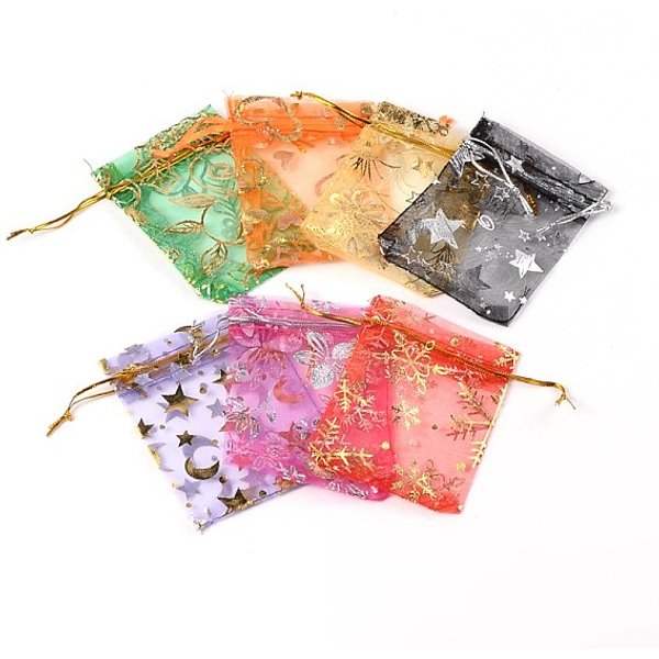 Rectangle Organza Gift Bags, Organza Pouches For Potpourri, Jewelry Packing Drawable Pouches, With Vacuum Packing, Mixed Color, 9X7Cm-image