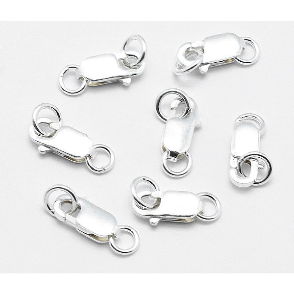 925 Sterling Silver Lobster Claw Clasps, With Jump Rings, Rectangle, Silver, 14Mm, Hole: 2.5Mm, Clasp: 8X4X2Mm-image