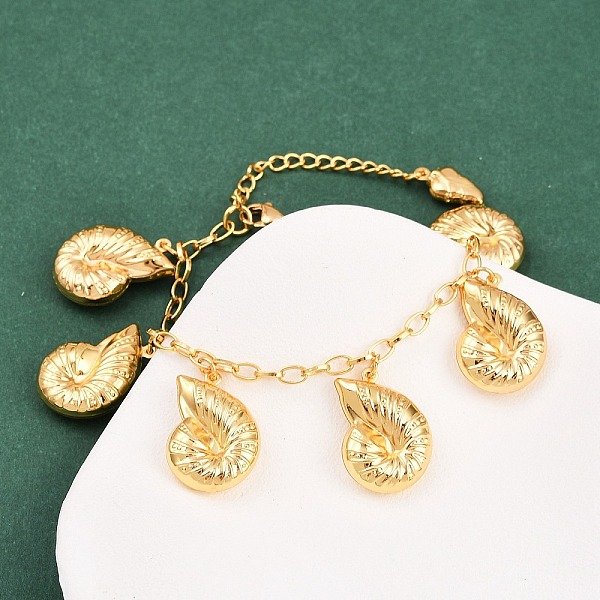 Summer 304 Stainless Steel Sea Animals Charm Bracelets, Golden, 7 Inch(17.9Cm), Exdenter: 63Mm-image