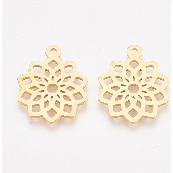 201 EdelstahlanhäNger, Blume, Golden, 19X16X1 Mm, Bohrung: 1.4 Mm-image