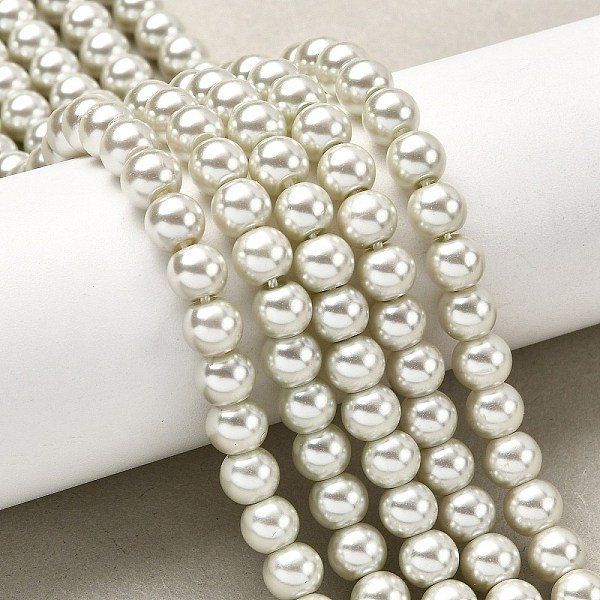 Hebras De Perlas De Vidrio TeñIdas EcolóGicas, Grado A, Redondo, CordóN De AlgodóN Rosca, Gasa De LimóN, 6Mm, Agujero: 1.2-1.5 Mm, Aproximamente 70 Pcs / Cadena, 15.7 Pulgada-image