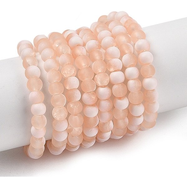 Frosted Crackle Glass Beads Strands, Rondelle, Light Salmon, 4.5X3.5Mm, Hole: 0.8Mm-image