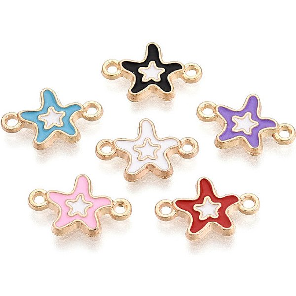 Alloy Enamel Connector Charms, Starfish Links, Cadmium Free & Lead Free, Light Gold, Mixed Color, 9.5X14.5X1.5Mm, Hole: 1.2-1.4Mm-image