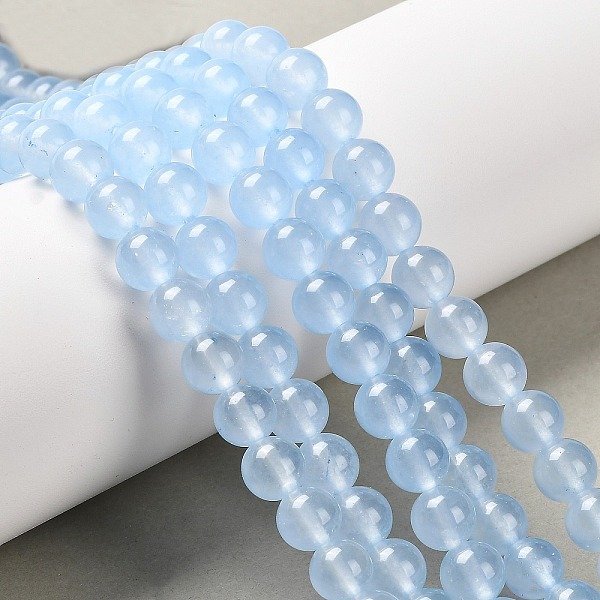 Natural & Dyed Malaysia Jade Bead Strands, Round, Light Sky Blue, 8Mm, Hole: 1.0Mm, About 48Pcs/Strand, 15 Inch-image