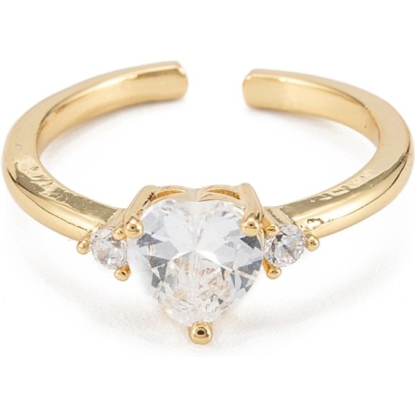 Micro Allanar Anillos De LatóN Manguito De óXido De Circonio CúBico, Anillo Solitario, Plateado De Larga DuracióN, CorazóN, Real 18K Chapado En Oro, Nosotros TamañO 5 1/2 (16.1 Mm, 2Mm-image