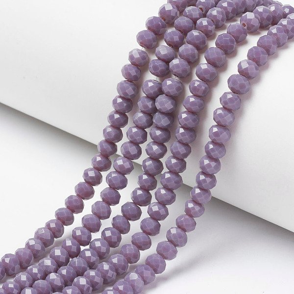 Opaque Solid Color Glass Beads Strands, Faceted, Rondelle, Medium Purple, 4X3Mm, Hole: 0.4Mm, About 110-115Pcs/Strand, 39-40Cm-image