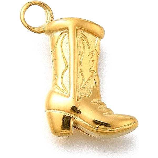 304 Stainless Steel Pendants, Cowboy Boots Charm, Real 14K Gold Plated, 15x10x3.5mm, Hole: 2mm