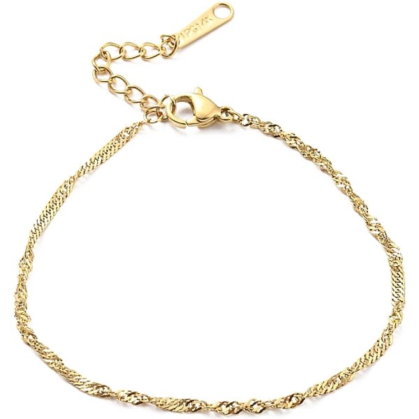 304 Edelstahl Singapur Kettenarmbänder für Damen, golden, 6-1/2 Zoll (16.5 cm)