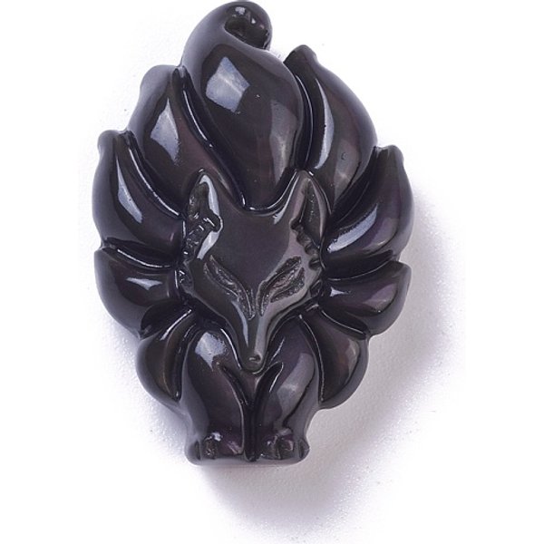 Pendentifs en obsidienne naturelle, fox, 34x22.5x9-10mm, Trou: 1.2mm