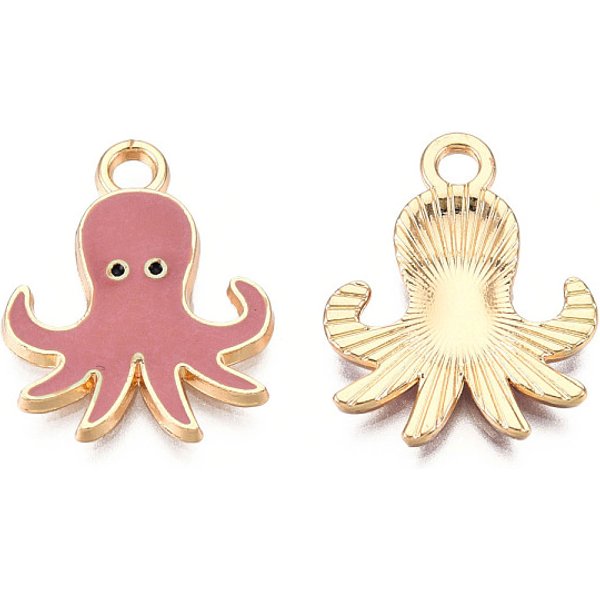 Colgantes De Esmalte De AleacióN, La Luz De Oro, Pulpo, Rojo Violeta PáLido, 20X16X2Mm, Agujero: 2 Mm-image