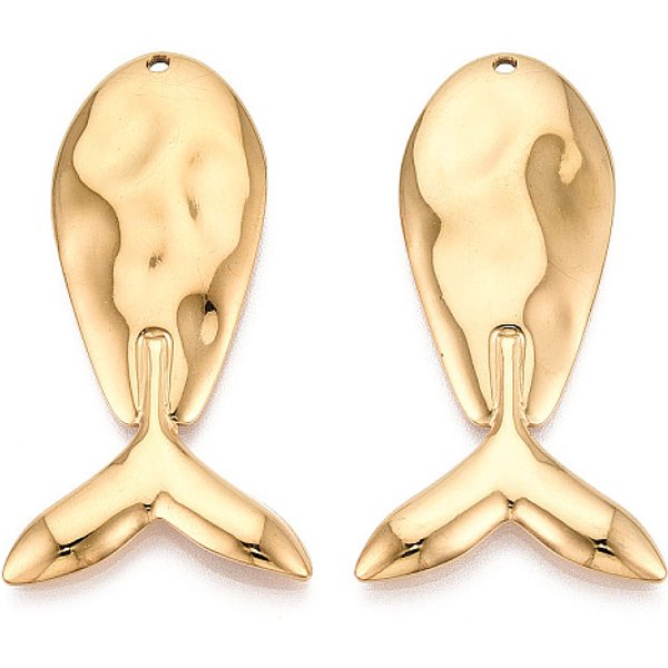 Pendentifs baleine en acier inoxydable 304 de grande taille, placage ionique (ip), véritable 18k plaqué or, 51.5x19x3mm, Trou: 1.6mm