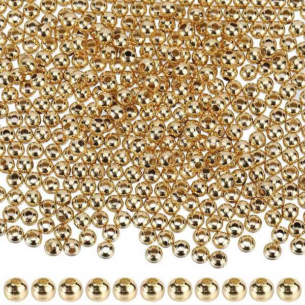 Billes En Acier Inoxydable 304, Ronde, Or, 3X2.5Mm, Trou: 1.2Mm, 500 Pcs / BoîTe-image