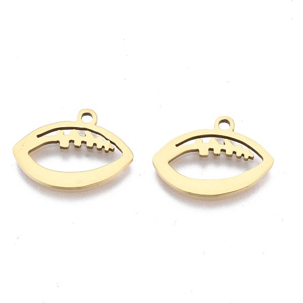 Ion Plating(Ip) 201 Stainless Steel Pendants, Laser Cut, Rugby, Golden, 11X15.5X1Mm, Hole: 1.4Mm-image