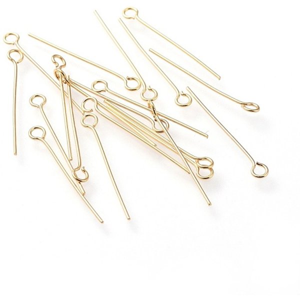 ÉPingles à œIl En Acier Inoxydable 304, VéRitable 18K Plaqué Or, 25X0.7Mm, Trou: 1.8Mm-image
