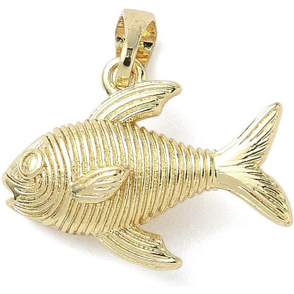 Messing Anhänger & Charms, Fisch, echtes 18k vergoldet, 15x20x7 mm, Bohrung: 6x3 mm