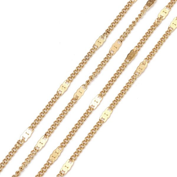 Ion Plating(Ip) 304 Stainless Steel Figaro Chains, With Spool, Soldered, Real 18K Gold Plated, Link: 2-5.2X1.4X0.9Mm, About 32.8 Feet(10M)/Roll-image