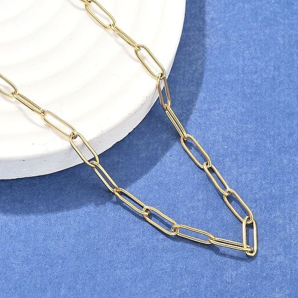 304 Stainless Steel Paperclip Chain Necklace, With Lobster Claw Clasps, Golden, 19.68 Inch(50Cm)-image