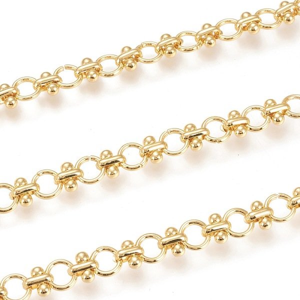 Cadenas De Eslabones De LatóN Hechos A Mano, Con Anillos De Hierro, Con Carrete, Plateado De Larga DuracióN, Sin Soldar, Real 18K Chapado En Oro, Link: 7X1.3 Mm Y 7X7X4 Mm, Aproximadamente 32.8 Pie (10 M) / Rollo-image