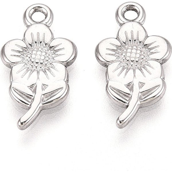 Pendentifs Fleurs En Acier Inoxydable 304, Couleur Inoxydable, 19X10X2Mm, Trou: 1.5Mm-image