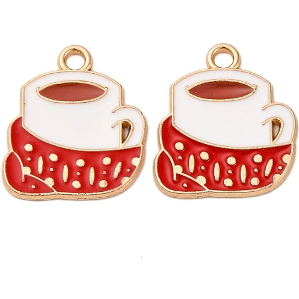 Christmas Alloy Enamel Pendants, Golden, Teacup, 19x17.5x1.5mm, Hole: 2.5mm