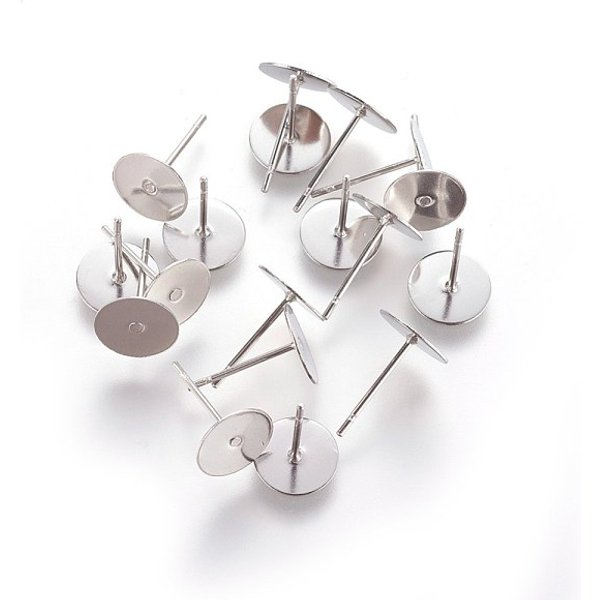 Tarnish Resistant 304 Stainless Steel Flat Round Blank Peg & Post Ear Studs Findings, For Diy Earring Making, 12X8Mm, Pin: 0.7Mm-image