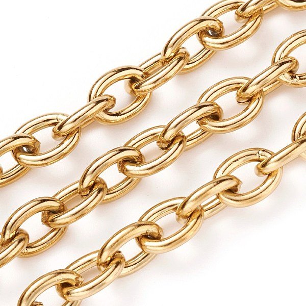ChaîNes Porte-CâBles En Acier Inoxydable 304 Avec Placage Ionique (Ip), Non SoudéE, Avec Bobine, VéRitable 18K Plaqué Or, 8X6X1.5Mm, Environ 32.8 Pied (10 M)/Rouleau-image