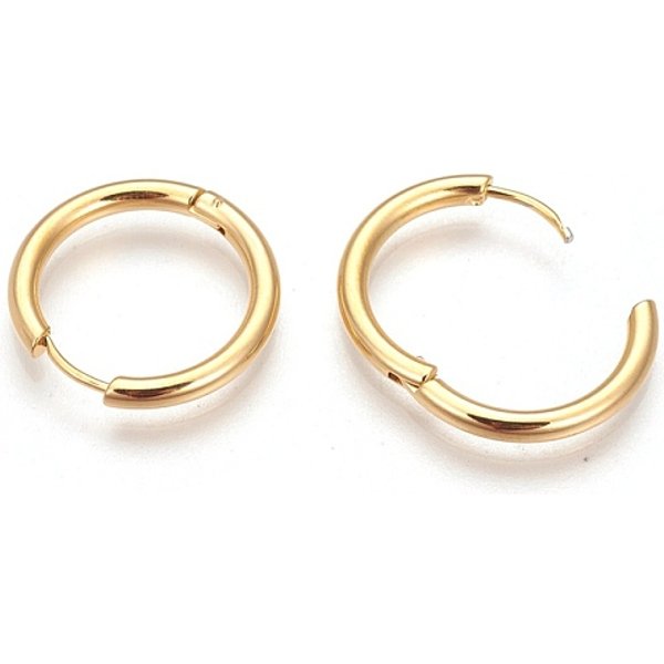 Ion Plating(Ip) 304 Stainless Steel Hoop Earrings, Manual Polishing Huggie Earrings, Real 18K Gold Plated, 12 Gauge, 16X2Mm, Pin: 0.8Mm(±0.1Mm), Inner Diameter: 12Mm-image