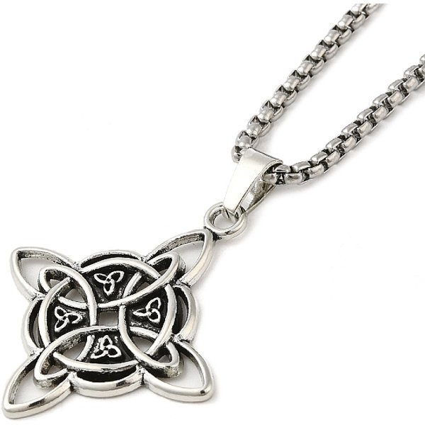 201 Collares Colgantes De Acero Inoxidable, Nudo De Brujas SíMbolo Wiccan, Plata Antigua, 23.31 Pulgada (59.2 Cm)-image