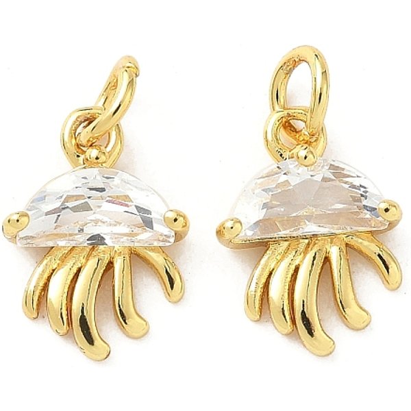 Brass Micro Pave Cubic Zirconia Charms, with Jump Ring, Golden, Jellyfish, 13.5x9.5x3.5mm, Hole: 3.5mm