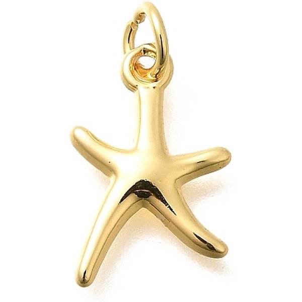 Colgantes De LatóN, Estrella De Mar, Chapado En Rack, Plateado De Larga DuracióN, Sin Plomo Y El Cadmio, Real 18K Chapado En Oro, 15X11.5X2Mm, Agujero: 3 Mm-image