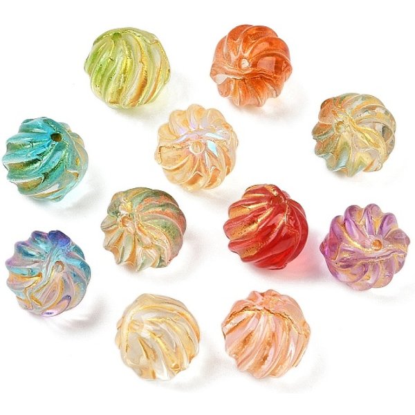 Baking Paint And Golden Metal Enlaced Glass Beads, Round, Mixed Color, 12Mm, Hole: 1.5Mm-image