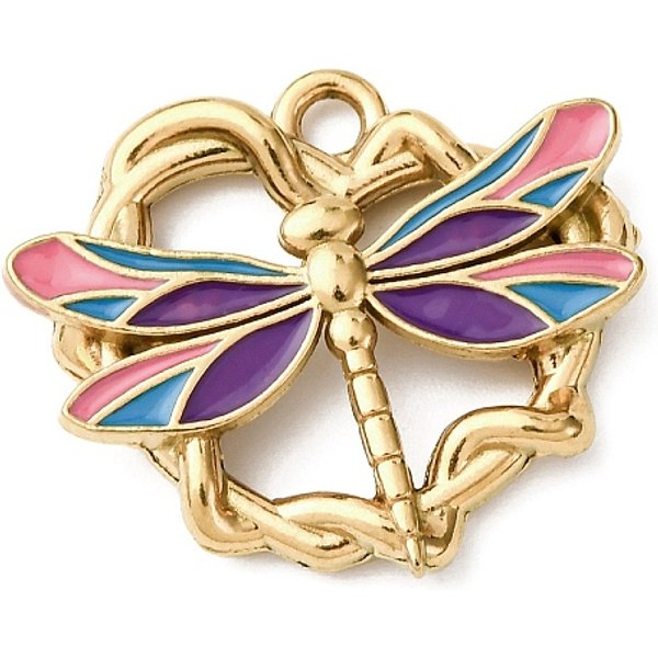 304 Stainless Steel Enamel Pendants, Golden, Dragonfly, 21X25.5X4Mm, Hole: 2.2Mm-image