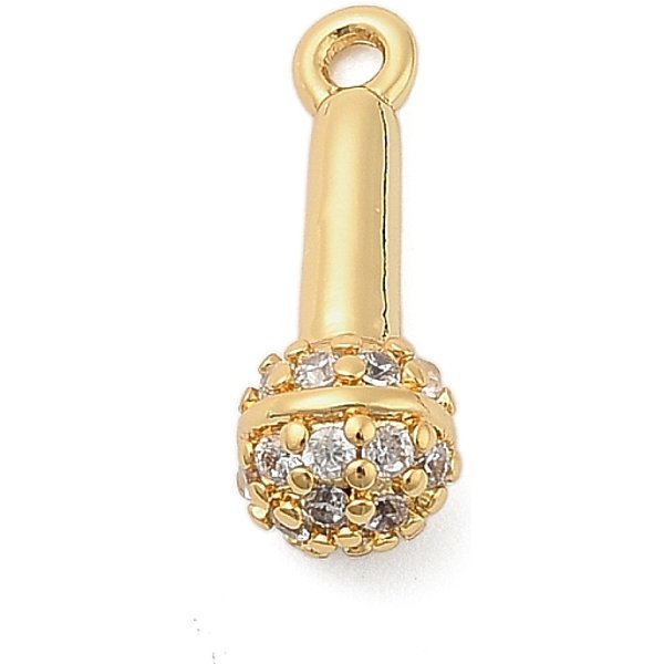 Messing-AnhäNger Mit Mikropavé Und Zirkonia, Mikrofon, Golden, 16X6 Mm, Bohrung: 1.5 Mm-image