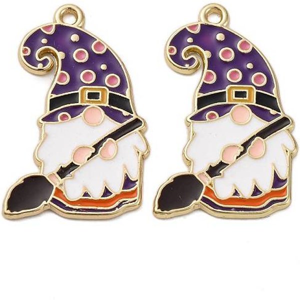 Halloween Alloy Enamel Pendants, Cadmium Free & Nickel Free & Lead Free, Golden, Gnome Charm, Indigo, 30X19X1.5Mm, Hole: 1.6Mm-image