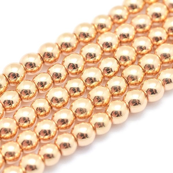 Electroplate Non-Magnetic Synthetic Hematite Beads Strands, Grade Aaa, Long-Lasting Plated, Round, Light Gold Plated, 3Mm, Hole: 1Mm, About 140Pcs/Strand, 15.7 Inch(40Cm)-image