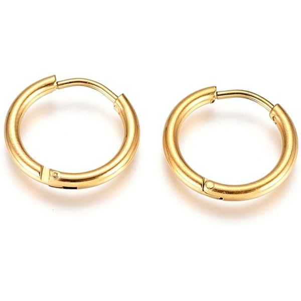 304 Stainless Steel Huggie Hoop Earrings, With 316 Surgical Stainless Steel Pin, Ion Plating(Ip), Ring, Real 18K Gold Plated, 16X2Mm, 12 Gauge, Pin: 0.9Mm-image