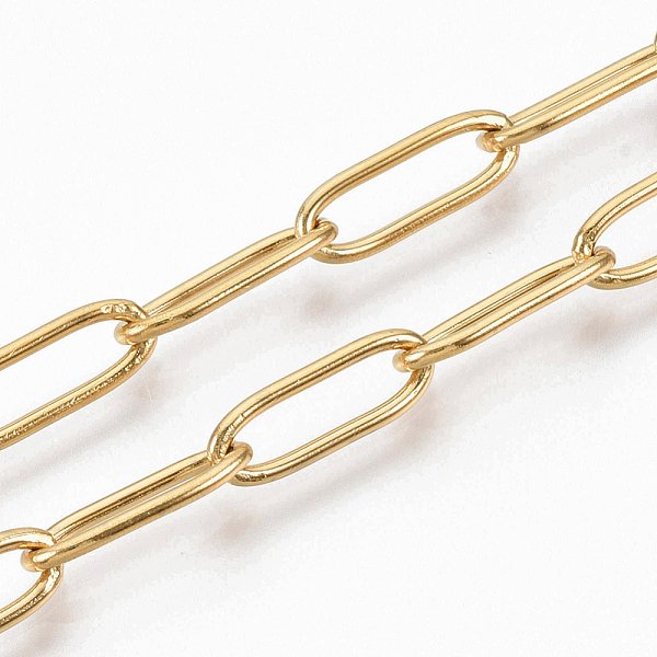 ChaîNes à Trombones En Acier Inoxydable 304 Avec Placage Sous Vide Pvd, ChaîNes De CâBle AllongéEs éTiréEs, Soudé, VéRitable 18K Plaqué Or, 12X4X1Mm, Environ 39.37 Pouce (1 M)/Fil-image