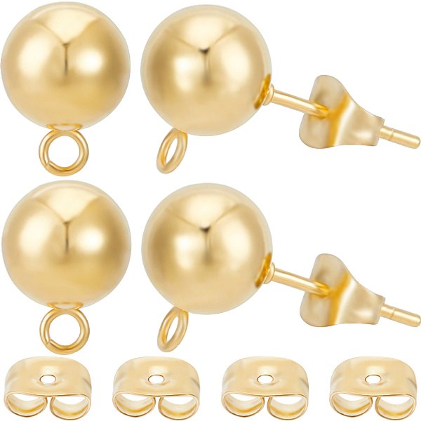 20 Pieza De Accesorios Para Pendientes Con Pasador Redondo De Acero Inoxidable 304, Con Bucles Horizontales Y Orejeras/Dorso De Pendientes, Real 24K Chapado En Oro, 11Mm, Agujero: 1.8 Mm, Pin: 0.8 Mm-image