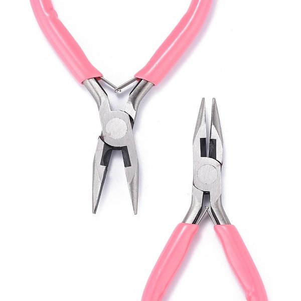 45# Carbon Steel Jewelry Pliers, Chain Nose Pliers, Wire Cutters, Polishing, Pink, 11.5X9X0.9Cm-image